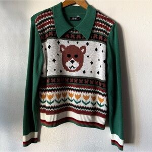 Only Green Sweater with Bear Design